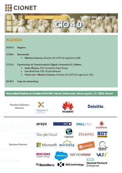 Agenda encuentro CIO 4.0 CIONET España